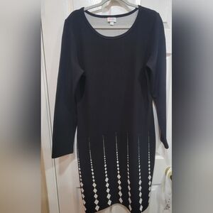 LuLaRoe Black and White Diamond Long Sleeve Dress, Size 2XL